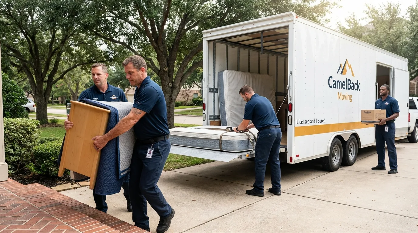 Crew loading residential truck for cross-state move from Friendship, NY