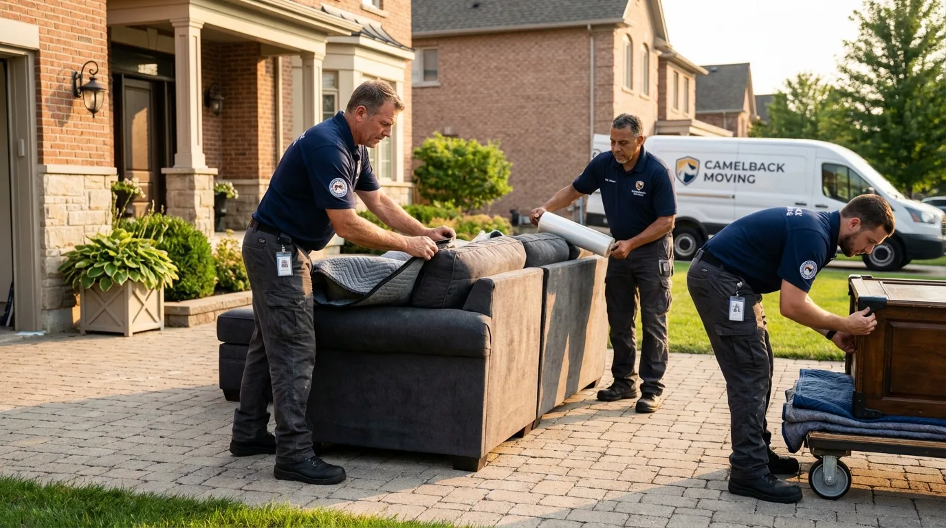 Large estate moving crew wrapping furniture in Friendship, NY